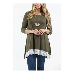 🆕Zenana Olive Lace-Trim Hi-Low Olive Tunic S🆕